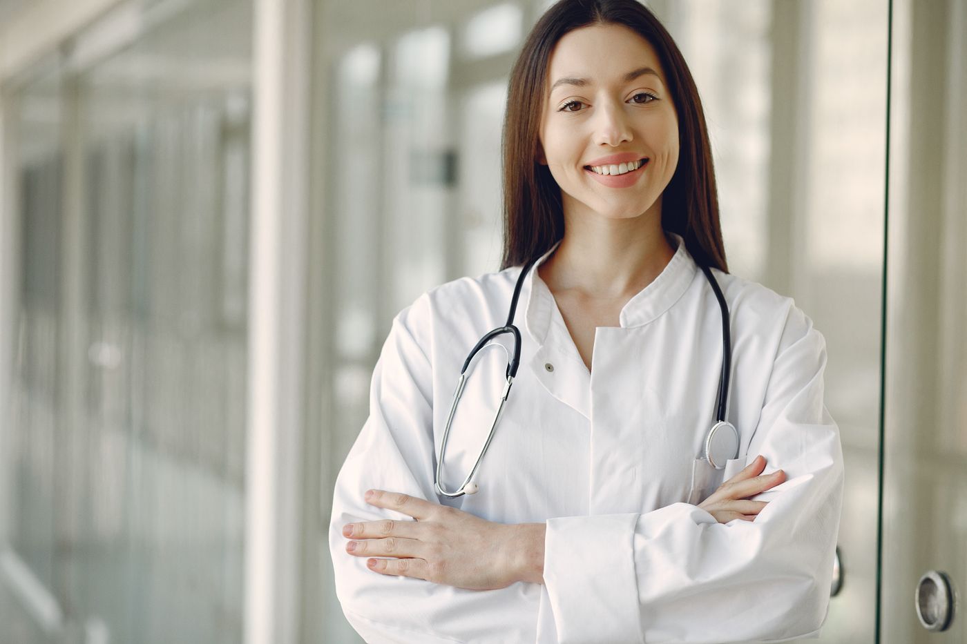 Smiling clinician ready for a consultation